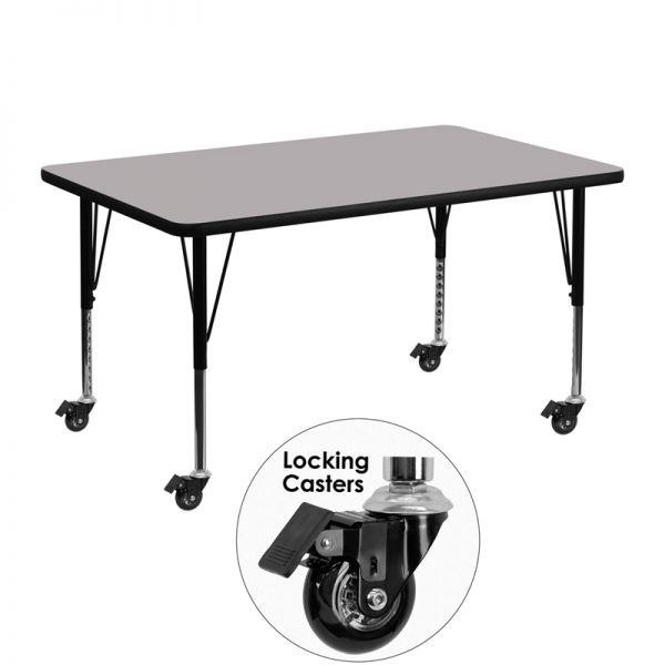 FHFXUA3048RECGYTPCASGG Flash Furniture Mobile Height Adjustable Rectangular Activity Table