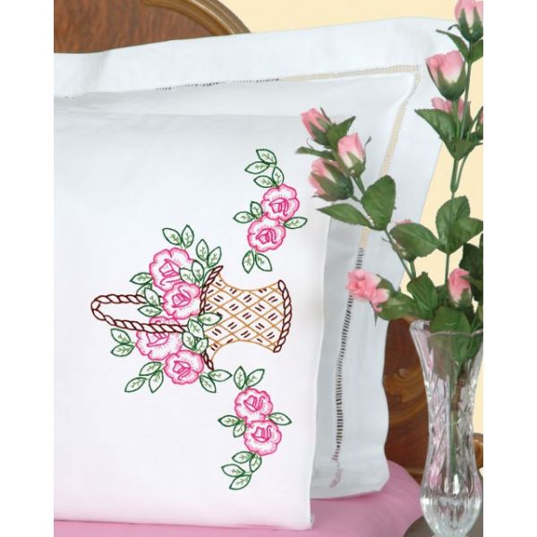 NOTM488325 Jack Dempsey Stamped Pillowcases With White Perle Edge
