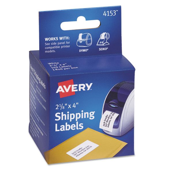 AVE4153 Avery Thermal Printer Shipping Labels, 2 1/8 x 4, White, 140/Roll, 1 Roll