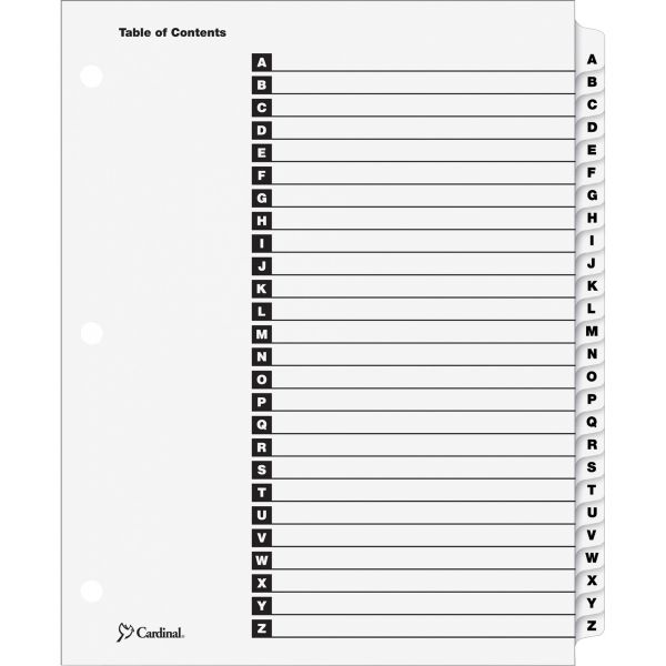 CRD60213 Cardinal Traditional OneStep Index System, 26-Tab, A-Z, Letter, White, 26/Set