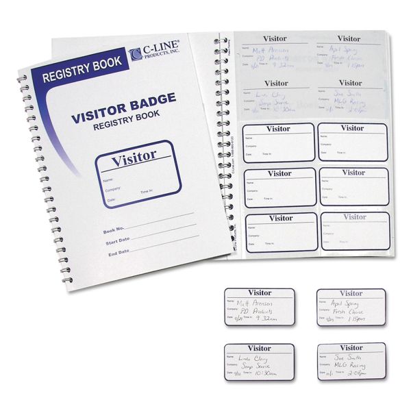 CLI97030 C-Line Visitor Badges with Registry Log, 3 1/2 x 2, White, 150/Box