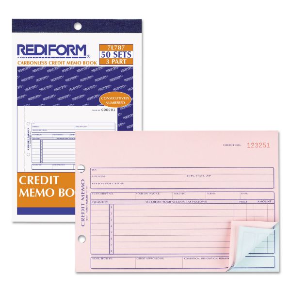 RED7L787 Rediform Credit Memo Book, 5 1/2 x 7 7/8, Carbonless Triplicate, 50 Sets/Book