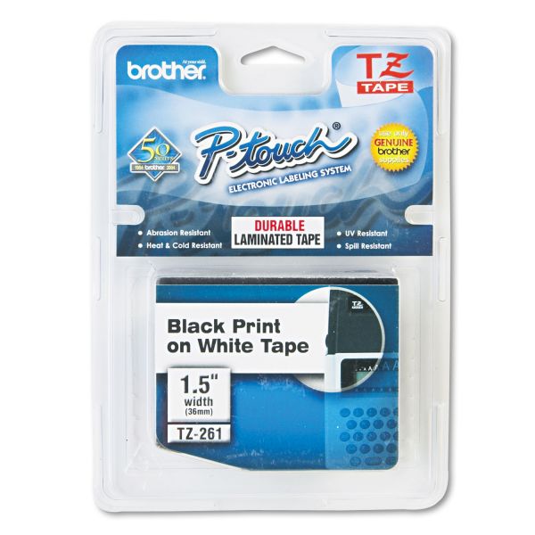 BRTTZE261 Brother P-Touch TZe Standard Adhesive Laminated Labeling Tape, 1 1/2"w, Black on White