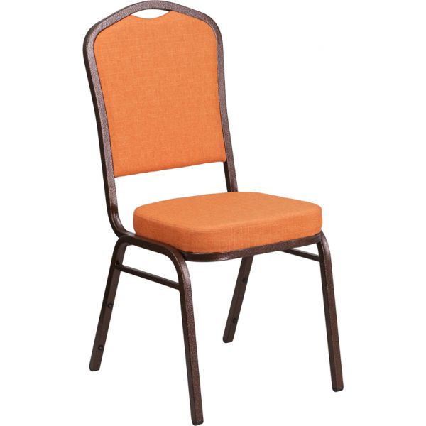 FHFFDC01C9GG Flash Furniture HERCULES Series Crown Back Stacking Banquet Chair with Orange Fabric and 2.5'' Thick Seat - Copper Vein Frame