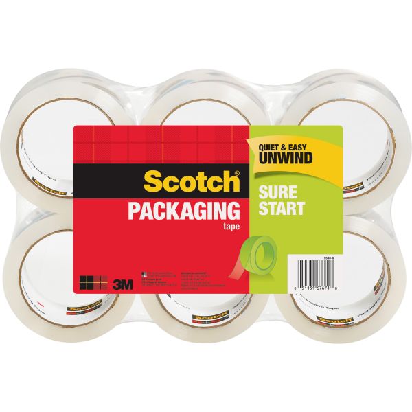 MMM35006 Scotch Sure Start Packaging Tape, 1.88" x 54.6yds, 3" Core, Clear, 6/Pack