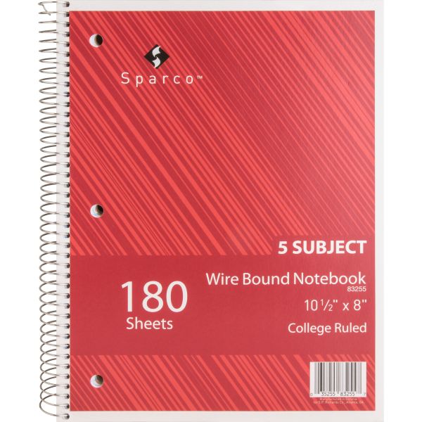 SPR83255 Sparco 5-Subject College Ruled Spiral Notebook