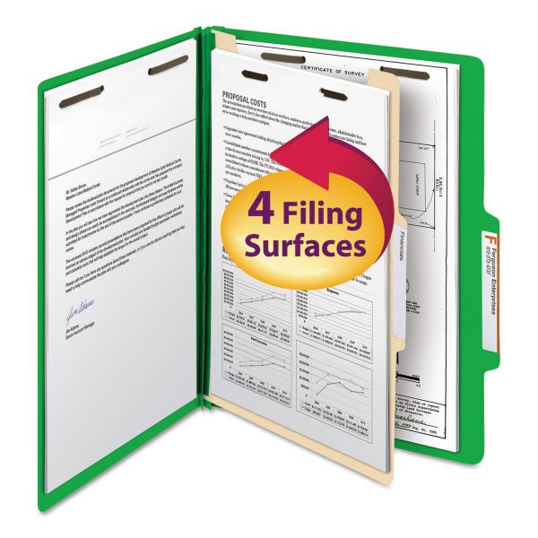 SMD13702 Smead Top Tab Classification Folder, One Divider, Four-Section, Letter, Green, 10/Box