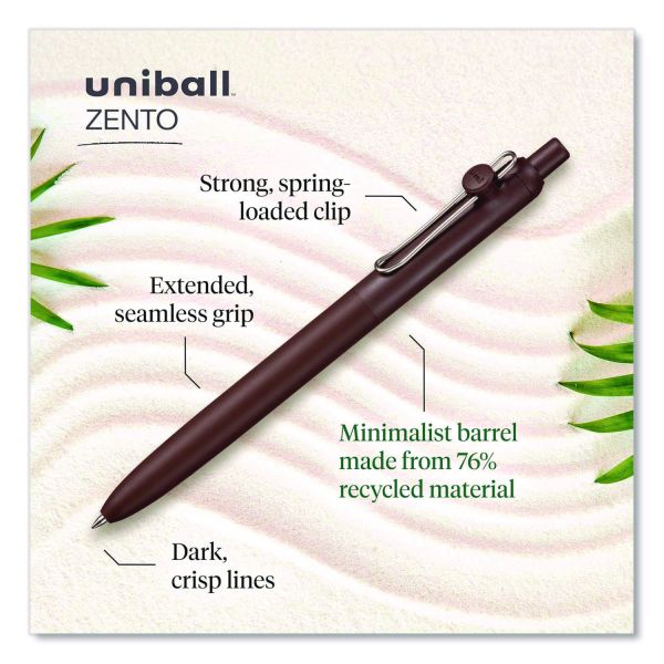 uniball Zento Gel Pen, Retractable, Medium 0.7 mm, Black Ink