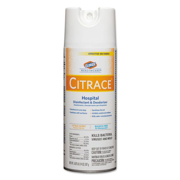 CLO49100 Clorox Healthcare Citrace Hospital Disinfectant & Deodorizer, Citrus, 14oz Aerosol, 12/Carton