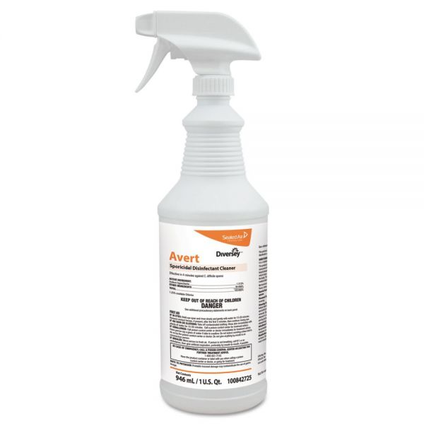 DVO100842725 Diversey Avert Sporicidal Disinfectant Cleaner, 32 oz Spray Bottle, 12/Carton
