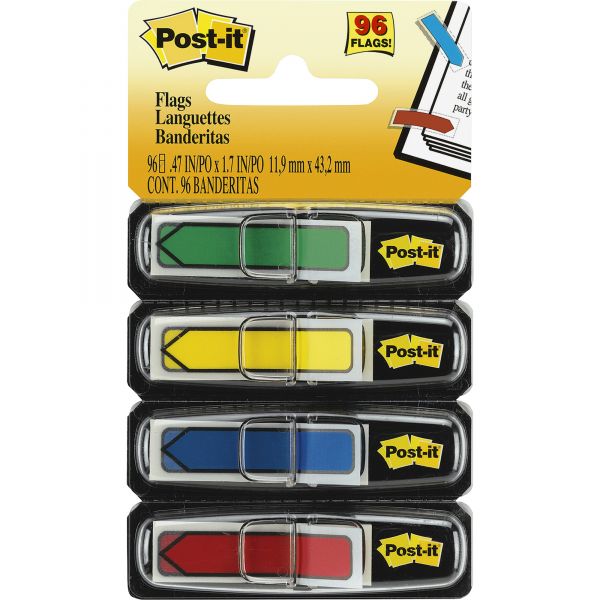 MMM684ARR3 Post-it Flags Arrow 1/2" Page Flags, Blue/Green /Red/Yellow, 24/Color, 96-Flags/Pack