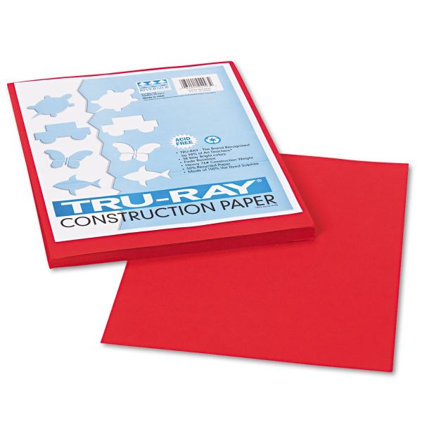 PAC102993 Pacon Tru-Ray Construction Paper, 76 lbs., 9 x 12, Holiday Red, 50 Sheets/Pack