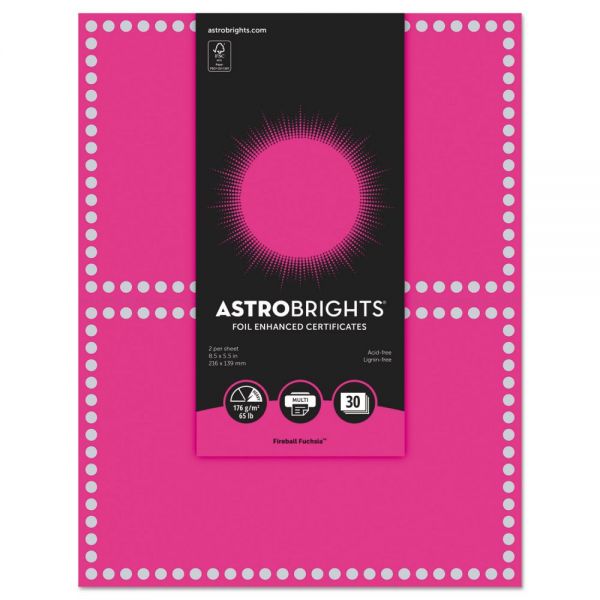 WAU91107 Astrobrights Foil Enhanced Certificates, 8.5 x 11, Fireball Fuchsia/Silver Foil,2/Sht,15Sh/Pk