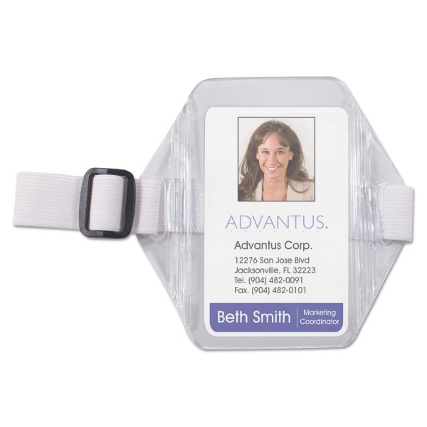 AVT75649 Advantus Vertical Arm Badge Holder, 2 1/2 x 3 1/2, Clear/White, 12 per Box