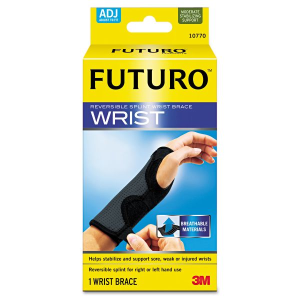 MMM10770EN FUTURO Adjustable Reversible Splint Wrist Brace, Fits Wrists 5 1/2"- 8 1/2", Black