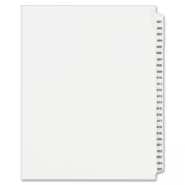 AVE01346 Avery-Style Legal Exhibit Side Tab Divider, Title: 401-425, Letter, White