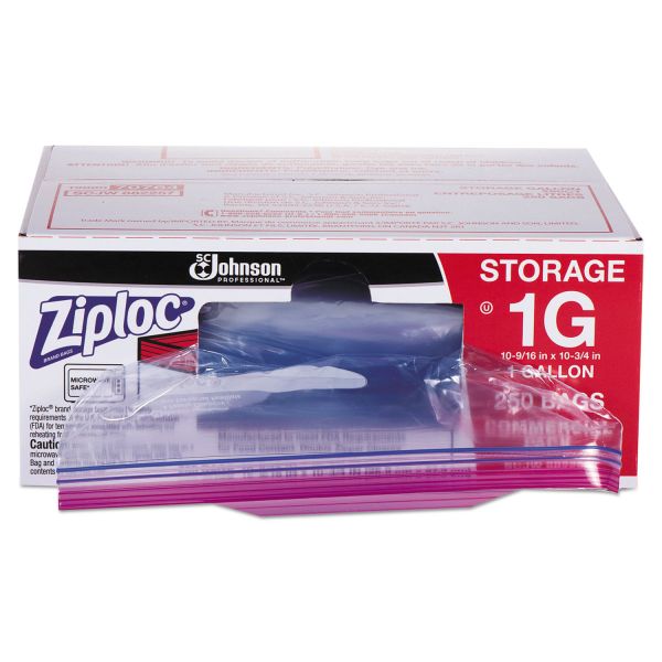 SJN682257 Ziploc Double Zipper Bags, Plastic, 1gal, 1.75mil, Clear w/Write-On Panel, 250/Box