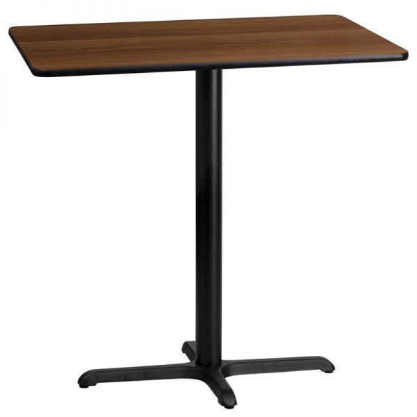 FHFXUWALTB2442T2230BGG Flash Furniture 24'' x 42'' Rectangular Walnut Laminate Table Top with 22'' x 30'' Bar Height Table Base