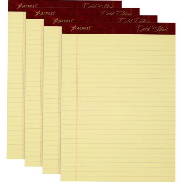 TOP20032 Ampad Gold Fibre Writing Pads, Legal/Wide, 8 1/2 x 11 3/4, Canary, 50 Sheets, 4/Pack