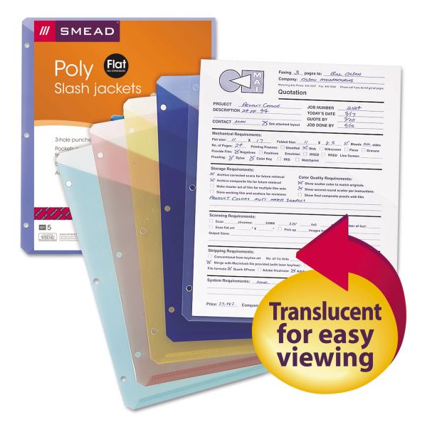 SMD89505 Smead Organized Up Poly Slash Jackets, Letter, Assorted, 5/Pack