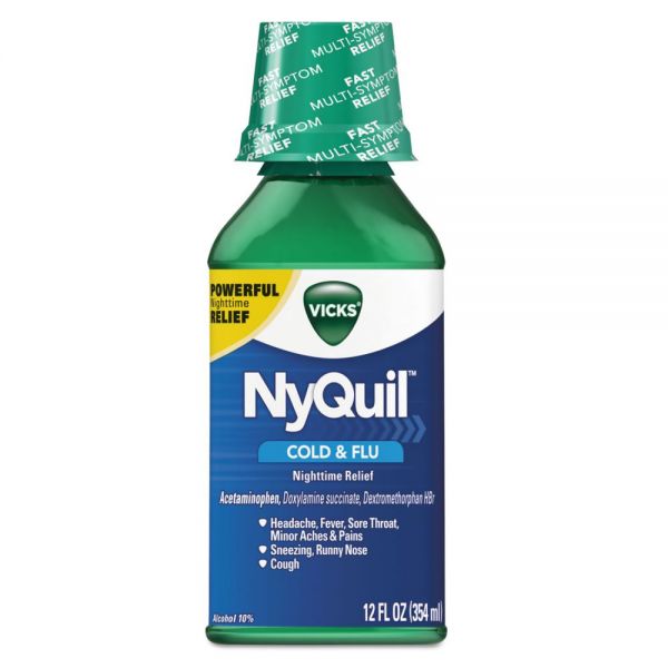 PGC01426 Vicks NyQuil Cold & Flu Nighttime Liquid, 12 oz Bottle, 12/Carton