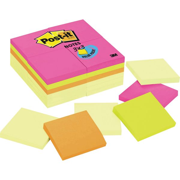 MMM654CYP24VA Post-it Notes Original Pads Value Pack, 3 x 3, Canary Yellow/Cape Town, 100-Sheet, 24 Pads