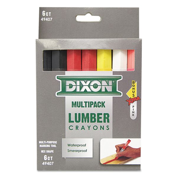 DIX49407 Dixon Lumber Crayons, 4 1/2 x 1/2, 6 Assorted + Bonus Pink, 7/Box