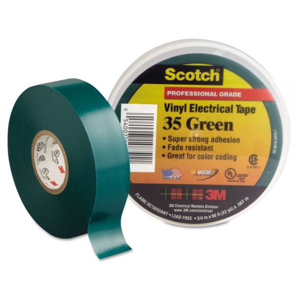 MMM10851 3M Scotch 35 Vinyl Electrical Color Coding Tape, 3/4" x 66ft, Green