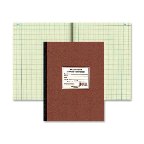 RED43648 National Computation Book, Quadrille Rule, 11 3/4 x 9 1/4, Green, 75 Sheets