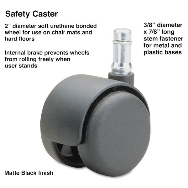 MAS65534 Master Caster Safety Casters, Standard Neck, Polyurethane, K Stem, 110 lbs./Caster, 5/Set