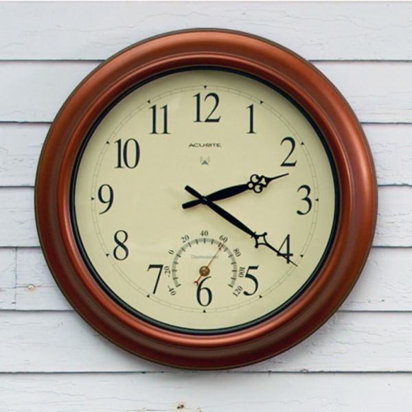 AcuRite 18-inch Atomic Metal Copper Outdoor Clock with Thermometer ...