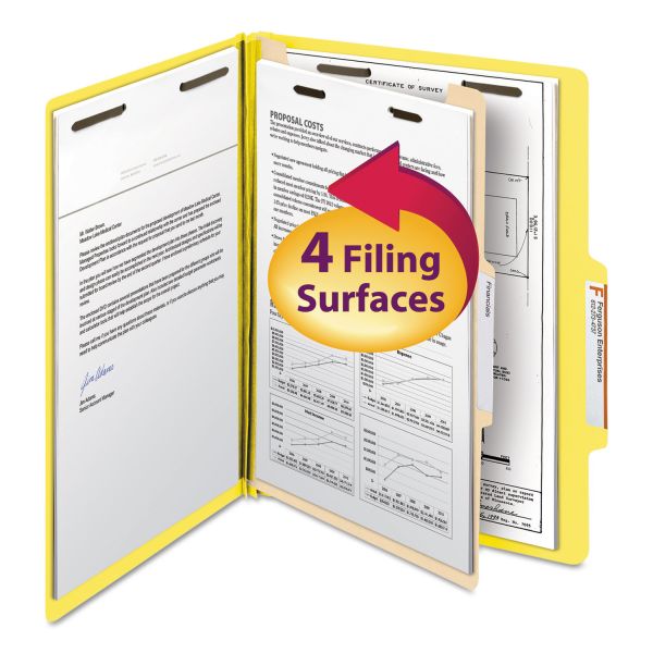 SMD13704 Smead Top Tab Classification Folder, One Divider, Four-Section, Letter, Yellow, 10/Box