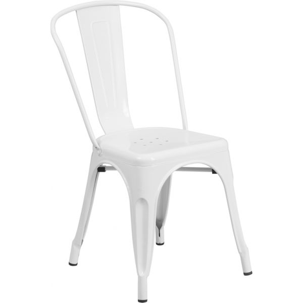 FHFCH31230WHGG Flash Furniture White Metal Indoor-Outdoor Stackable Chair