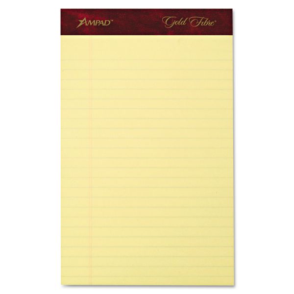 TOP20029 Ampad Gold Fibre Writing Pads, Jr. Legal Rule, 5 x 8, Canary, 50 Sheets, 4/Pack