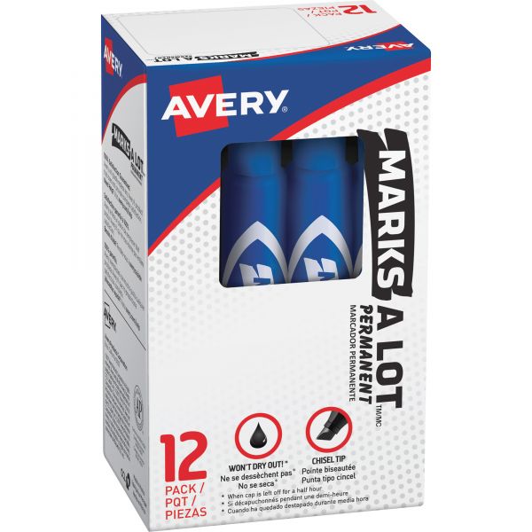 AVE07886 Avery MARK A LOT Regular Desk-Style Permanent Marker, Chisel Tip, Blue, Dozen