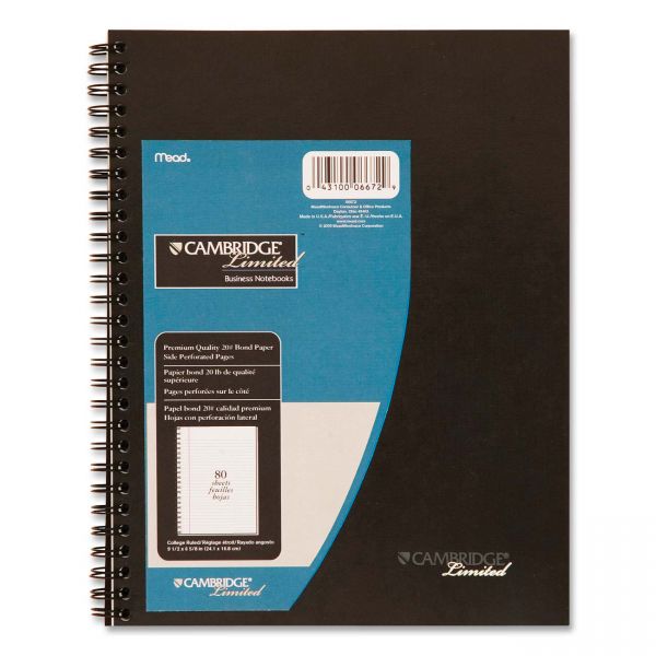 MEA06672 Cambridge Side Bound Ruled Meeting Notebook, Legal Rule, 9 1/2 x 6 5/8, 80 Sheets
