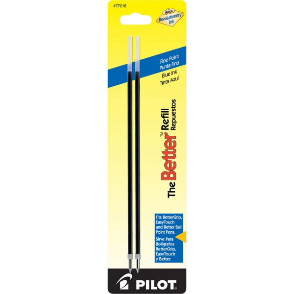 PIL77216 Pilot Refill, Non-retract Better/BetterGrip/EasyTouch Ballpoint, Fine, Blue, 2/Pack