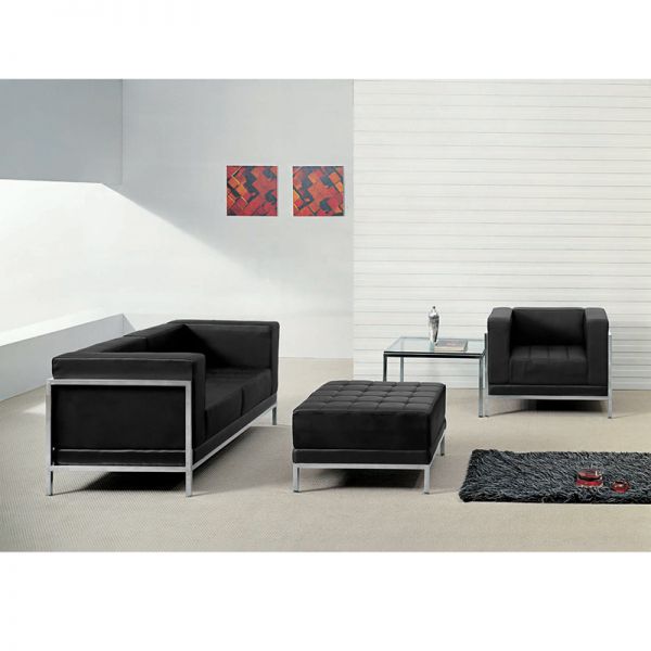 FHFZBIMAGSET11GG Flash Furniture HERCULES Imagination Series Black Leather Loveseat, Chair & Ottoman Set