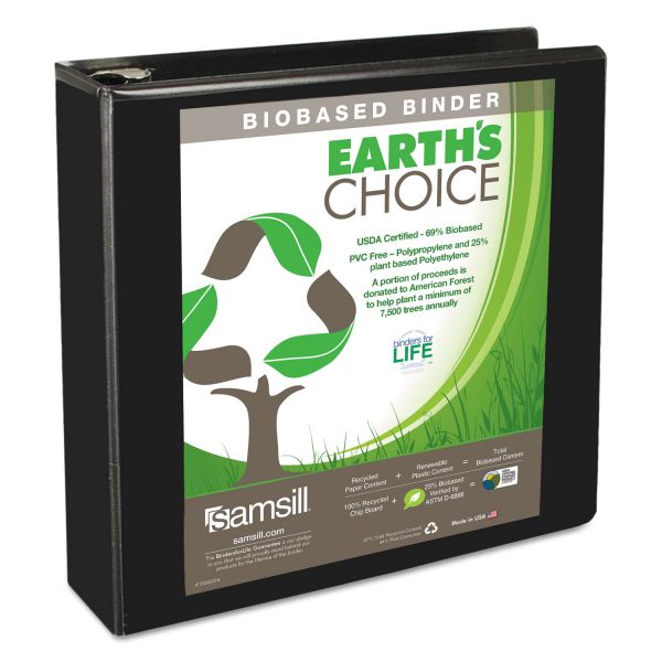 SAM16960 Samsill Earth's Choice Biobased D-Ring View Binder, 2" Cap, Black