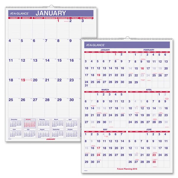 AAGPM328 AT-A-GLANCE Monthly Wall Calendar with Ruled Daily Blocks, 15 1/2 x 22 3/4, White, 2019