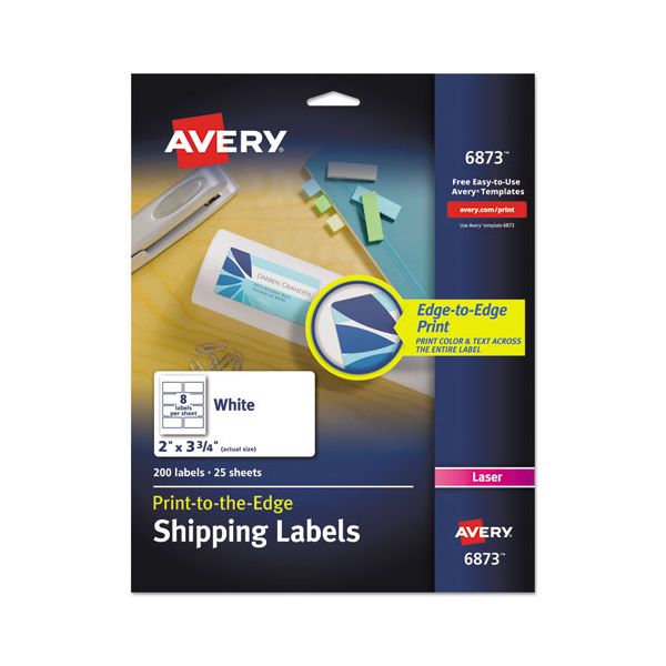 AVE6873 Avery Vibrant Color-Printing Shipping Labels, 2 x 3 3/4, White, 200/Pack