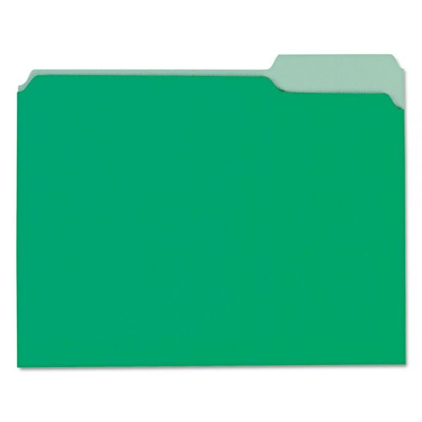 UNV12302 Universal Recycled Interior File Folders, 1/3 Cut Top Tab, Letter, Green, 100/Box