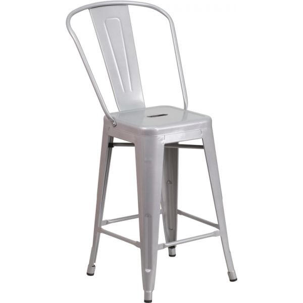 FHFCH3132024GBSILGG Flash Furniture 24'' High Metal Indoor-Outdoor Counter Height Stool with Back