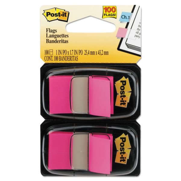 MMM680BP2 Post-it Flags Standard Page Flags in Dispenser, Bright Pink, 100 Flags/Dispenser