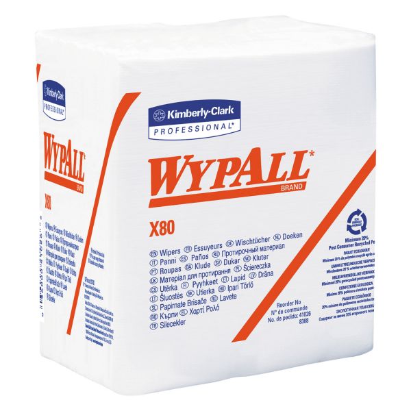 KCC41026 WypAll* X80 Cloths, HYDROKNIT, 1/4 Fold, 12 1/2 x 13, White, 50/Box, 4 Boxes/Carton