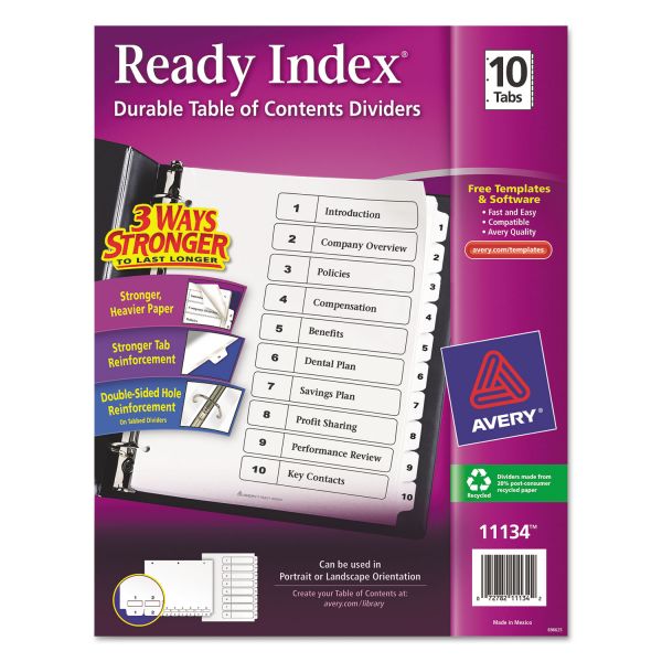 AVE11134 Avery Ready Index Customizable Table of Contents Black & White Dividers, 10-Tab, Ltr