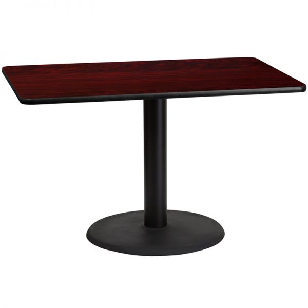 FHFXUMAHTB3048TR24GG Flash Furniture 30'' x 48'' Rectangular Mahogany Laminate Table Top with 24'' Round Table Height Base