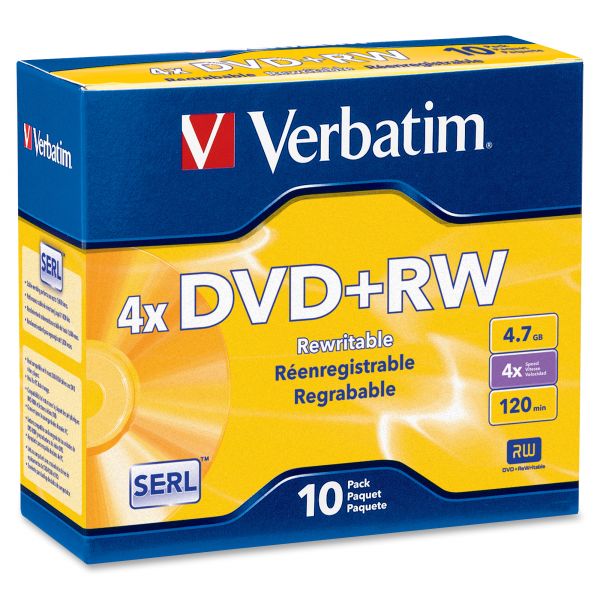 VER94839 Verbatim DVD+RW Discs, 4.7GB, 4x, w/Slim Jewel Cases, Pearl, 10/Pack