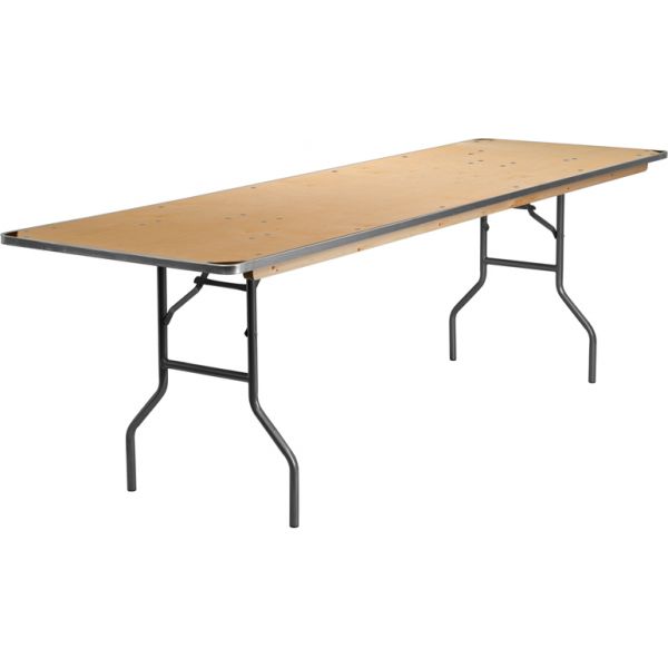FHFXA3096BIRCHMGG Flash Furniture 30'' x 96'' Rectangular HEAVY DUTY Birchwood Folding Banquet Table with METAL Edges and Protective Corner Guards