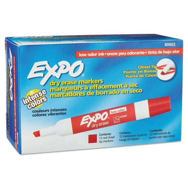 SAN80002 EXPO Low Odor Dry Erase Marker, Chisel Tip, Red, Dozen